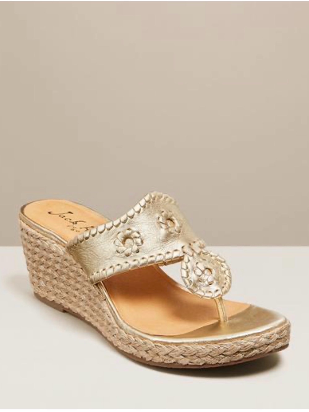 Jack Rogers Metallic Gold Wedge Thong Sandal - Women. Sz8